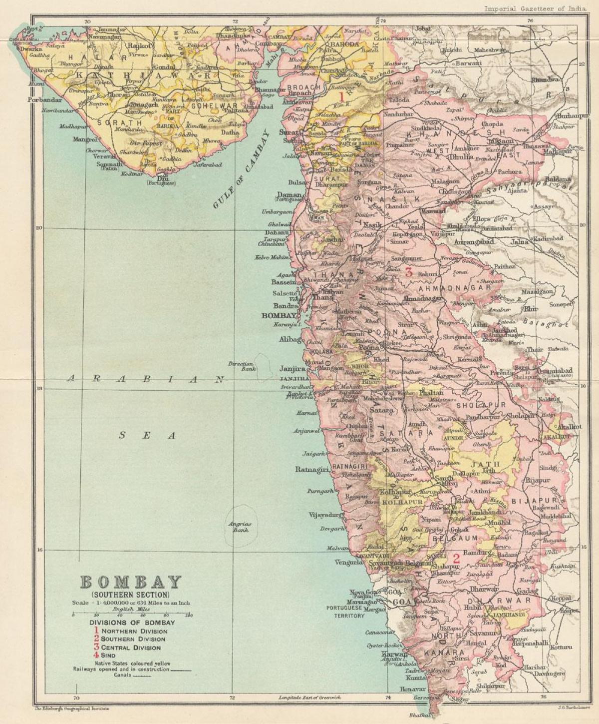 kort af Bombay formennsku
