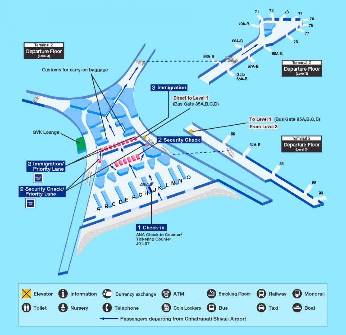 Mumbai alþjóðlegur flugvöllur terminal 2 kort